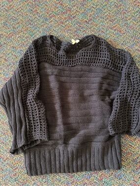Anthropologie Black Crochet Yoke Scoop-Neck Sweater